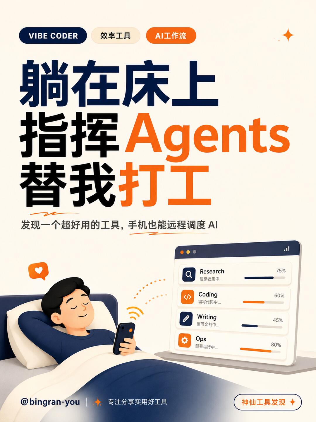 躺在床上指挥 4 个 agents 替我打工🤷‍♂️
